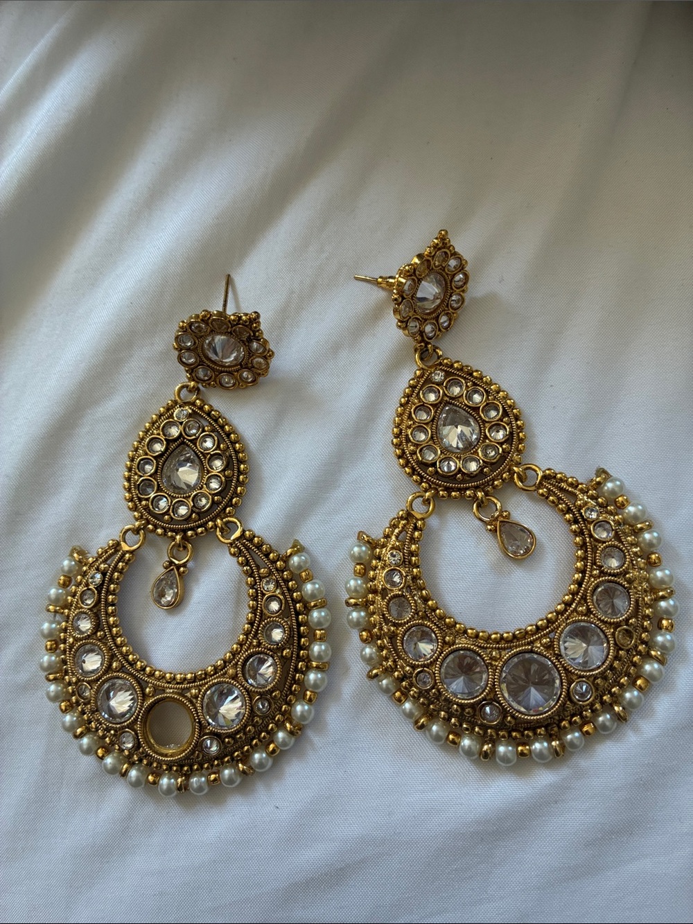 Gold Kundan Pearl Drop Chandbali Earrings - Women Jewelry